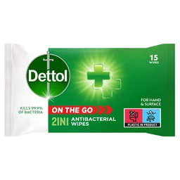Dettol On the Go 2 in 1 Antibacterial Wipes 15 Wipes