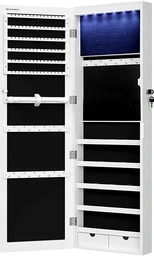 SONGMICS Wandgemonteerde, afsluitbare kledingkast voor sieraden met opberg- en organisatieunit, spiegel en diverse compartimenten, model JBC93W, Jaarwisselverkoop, Top cadeauopties