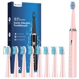 Coulax Hollow-Cup Electric Toothbrush, 8 Brush Heads, 5 Modes - Cherry Pink