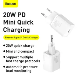 Baseus Super Si 20W USB-C Charger Set with Lightning Cable – White (1m)