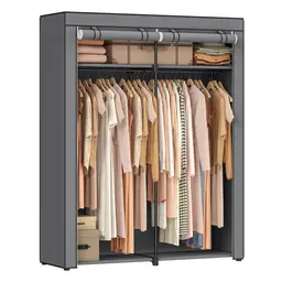 Songmics Wardrobe Fabric 4 Shelves with 2 Hanging Rails Grey