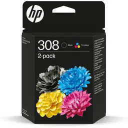 HP 308 Black/Tri-Colour Original Ink Cartridge Combo 2-Pack, compatible with HP Envy 6120e printer