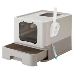 FEANDREA Foldable Pull-out Cat Litter Box, 54.3×42.5×37.8cm, Oatmeal and Warm Grey