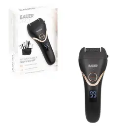 Bauer Electronic Foot File – Rechargeable Hard Skin Remover, Multiple Roller Heads, Ergonomic Design – Black, 38729