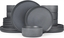 Richmount Starlight Serie Geschirr-Set  - 18-teilig， für 6 Personen， Keramik， mit Servierplatten， Salattellern und Müslischalen， spülmaschinen- und mikrowellengeeignet， matt dunkelgrau