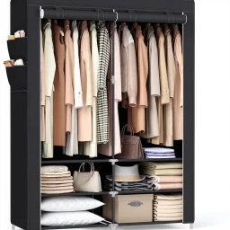 SONGMICS Stoffkleiderschrank 2 Hängefächer mit Regalen 4 Seitentaschen 45 x 127 x 176 cm