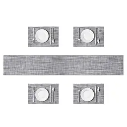 Placemats & Runner Set Easy Clean Rectangle Black/Grey 5pcs
