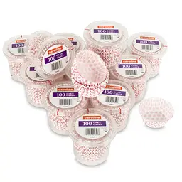 Caroline Pink Spot Cup Cake Case 45mm base x 24mm deep, pack of 100