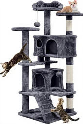 Yaheetech Kratzbaum stabiler Katzenbaum Katzenkratzbaum Katzenmöbel, Kletterbaum für Katzen Höhe 137 cm, dunkelgrau
