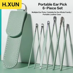 ochama Oorsmeer verwijder set 6-delig leren etui veilig en draagbaar essentieel voor thuis en reizen willekeurige kleur