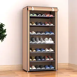 Evershine Simple Shoe Rack Assembly Dust proof Thickened Non Woven Fabric and Multiple Layers Coffee Color Brown