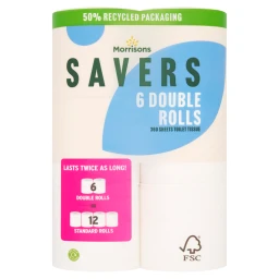 Morrisons Savers 6 Double Rolls 360 Sheets Toilet Tissue
