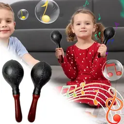 2pcs Sand Sand Hammer with Wooden Handle Clear Sound Shakers Musical Instruments black