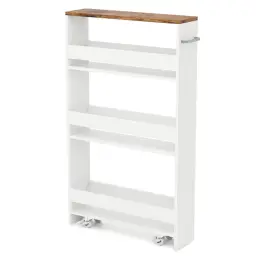COSTWAY Niswagen 13 cm breed 4 verdiepingen Keukenwagen smal Nisrek op wieltjes 48 x 13 x 81 cm Wit