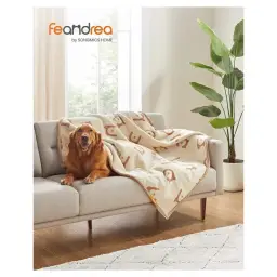 Couverture imperméable pour chien Feandrea, couverture en doublure de sherpa pour chiens et chats de taille moyenne à grande, 152 x 127 cm, XL, lavable en machine, protecteur de canapé double face, beige PPB060K01