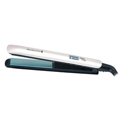 Remington Shine Therapy Hair Straightener – Ceramic Coating Infused with Moroccan Argan Oil, 9 Digital Heat Settings 150°C–230°C, Fast Heat-Up, White and Teal – S8500