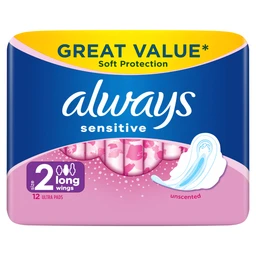 Always Sensitive Long Ultra Size 2 Sanitary Towels Wings 12 Pads