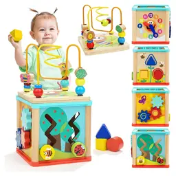 TOP BRIGHT Wooden Shape Sorter Activity Cube Toys for 1 Year Old Baby - 1st Birthday Gifts for Girl and Boy 12 Months Plus
