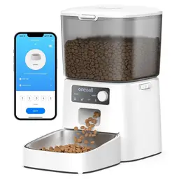[Kostenloser Oneisall Wasserspender] Oneisall Automatischer Futterspender für Katzen- und Hundefutter 3,5 l Fassungsvermögen WLAN- und App-gesteuert inklusive Edelstahlschüssel Weiß