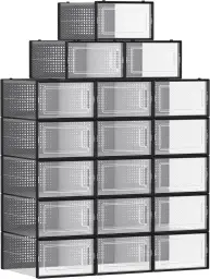 SONGMICS Schuhaufbewahrungsboxen, Schuh-Organizer, Kunststoffboxen, faltbar, stapelbar – 18er-Set – Schwarz