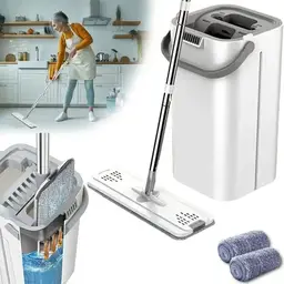 Huacan 360 Rotating Floor Flat Squeeze Mop with Bucket Hand Free Lazy Cleaning white Multipurpose