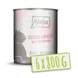MjAMjAM - Aliment pour chat - Délicieuses crevettes avec du poulet juteux - 800 g x 6