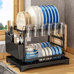 Huacan Metal Draining Rack for Kitchen Sink Large-capacity Dish Drying Tilted Water Tray black Multifunctional Storage Rack