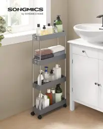 SONGMICS Küchenwagen mit 4 Ebenen, Nischenregal auf Rollen, platzsparend, 40 x 12,5 x 88 cm, grau KSC008G01