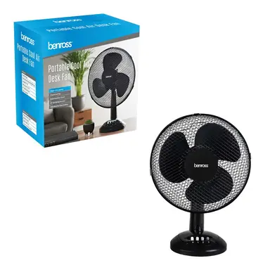 Benross 12-Inch Desk Fan – 3 Speed Settings, Push-Button Control, Oscillation, Adjustable Height & Tilt – Black, 43929