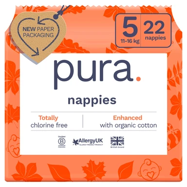 Pura Eco Nappies Size 5 11-16 Kg 22 Nappies