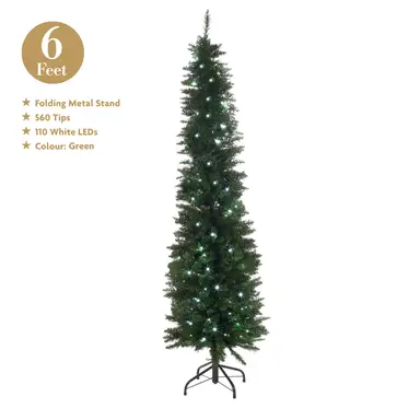 Christmas Workshop 6ft Green Pre-Lit Slim Line Christmas Tree