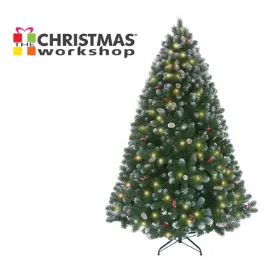 Christmas Workshop 7ft Frosted Pre-Lit Berry Christmas Tree