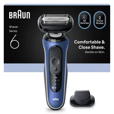 Braun PocketGo Mobile Shave Electric Travel Shaver, For On The Go, Fully Washable, Portable Shaver With Travel Lock, M60, Blue