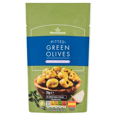Morrisons Pitted Green Olives With Garlic & Thyme 70g