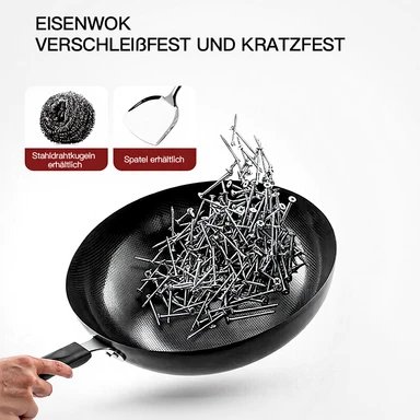 Maxcook Eisenwok ohne Beschichtung, erhältlich für Gasherd, Induktionsherd, 30 cm, MDB-30