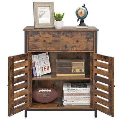 VASAGLE Storage Cabinet 2 Drawers 2 Doors Rustic Brown