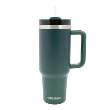 Milestone Travel Mug & Straw with Handle Stainless Steel Double Walled Evergreen 1200ml