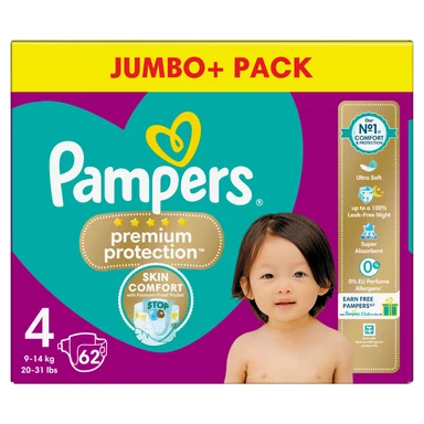 Pampers Premium Protection Nappies Size 4 62 Pack Jumbo+ Pack