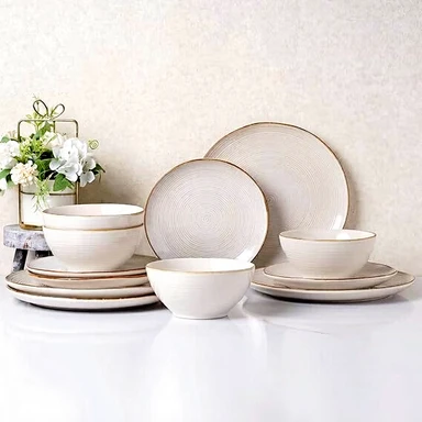 Richmount Tempus 12-Pc Artisan Dish Set for 4, Irregular Swirl, White