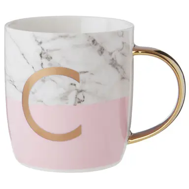 Frosted Deco Marble EFFECT and Pink Monogram Mug， C