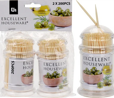 Excellent Houseware Cure-dents en bambou avec distributeurs - 2 x 200 pièces