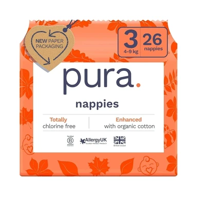 Pura Eco Nappies Size 3 4-9 Kg 26 Nappies