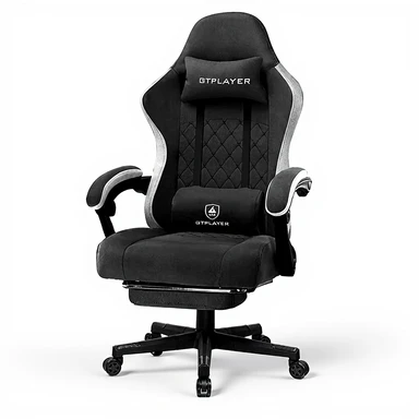 GTPLAYER Gaming Stoel Ergonomisch Met Stoffen Oppervlak Veerkussen En Voetensteun Zwart Stof Zwart 55*50*130 cm 10 cm gaslift voor eenvoudige aanpassing
