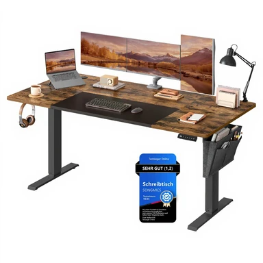 SONGMICS Elektrisch höhenverstellbarer rechteckiger Schreibtisch (Braun/Schwarz)