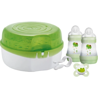 MAM Microwave Steam Steriliser Kit Includes 2×160ml Bottles 1 Pacifier 1 Steriliser