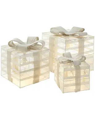 WeRChristmas Set of 3 Pre-Lit Paper String and Gauze Gift Boxes, 26 cm