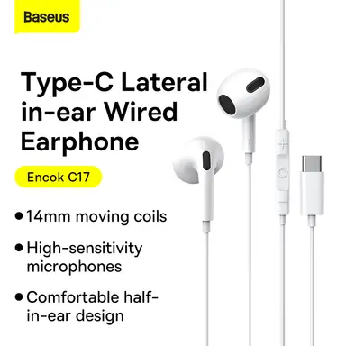 Baseus Encok C17 USB-C Lateral In-Ear Wired Earphone - White