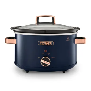 Tower Cavaletto 3.5L Slow Cooker - Midnight Blue & Rose Gold, with 3 Heat Settings, Removable Pot and Cool Touch Handles, T16042MNB