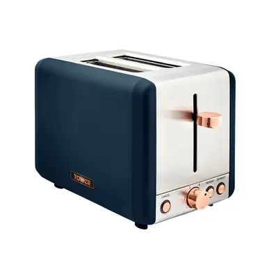 Tower Cavaletto 2-Slice Toaster, Retro, 850W, Cord Storage, Midnight Blue and Rose Gold - T20036MNB