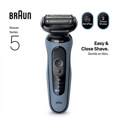 Braun Series 5 Electric Shaver, Up to 50 min, Cordless, Wet & Dry Razor for Men, 100% Waterproof, 52-A1000S, Azure